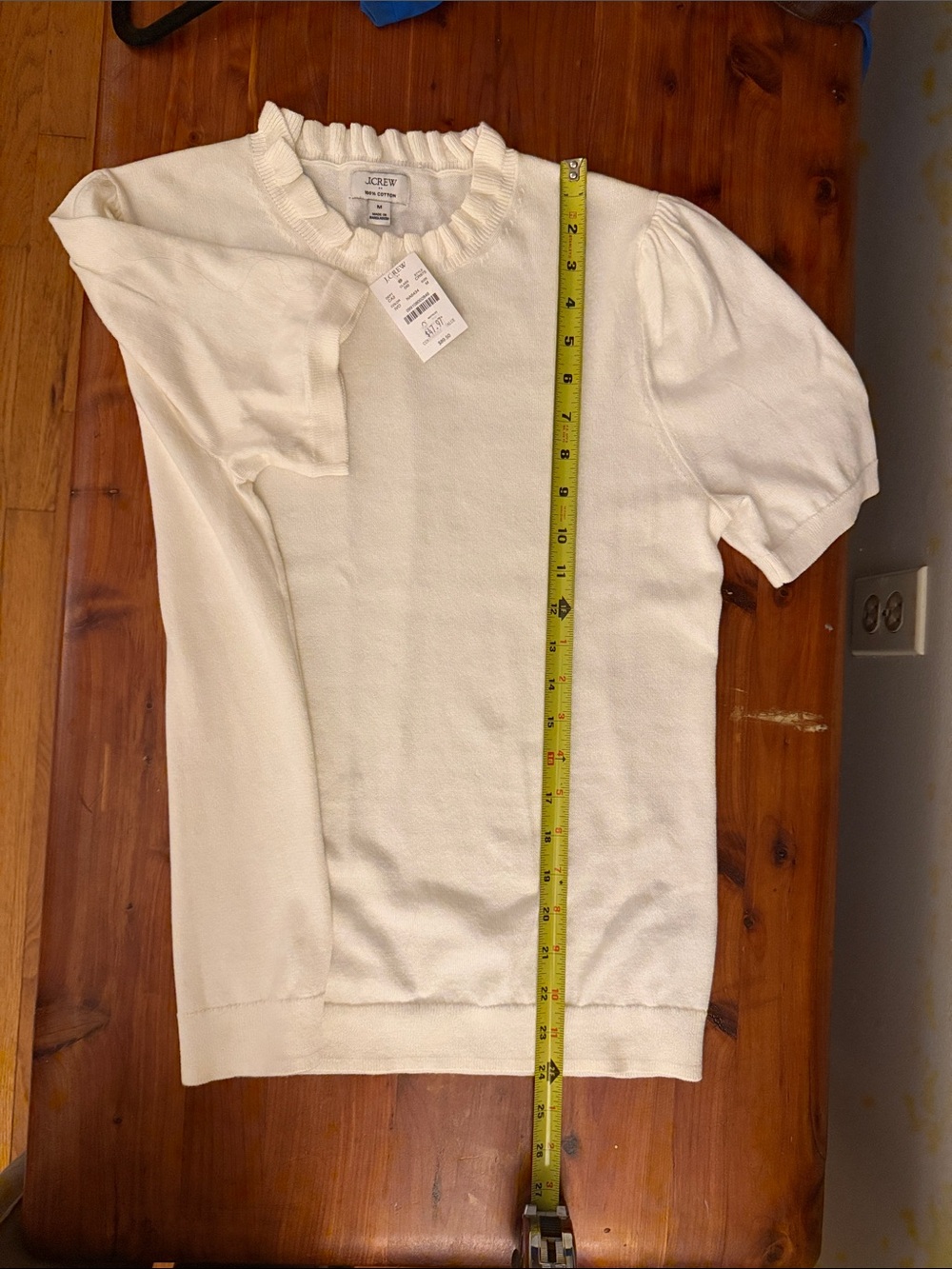 J. Crew Cream Ruffle-Trim Short Puff Sleeve Knit Top - Picture 7 of 7